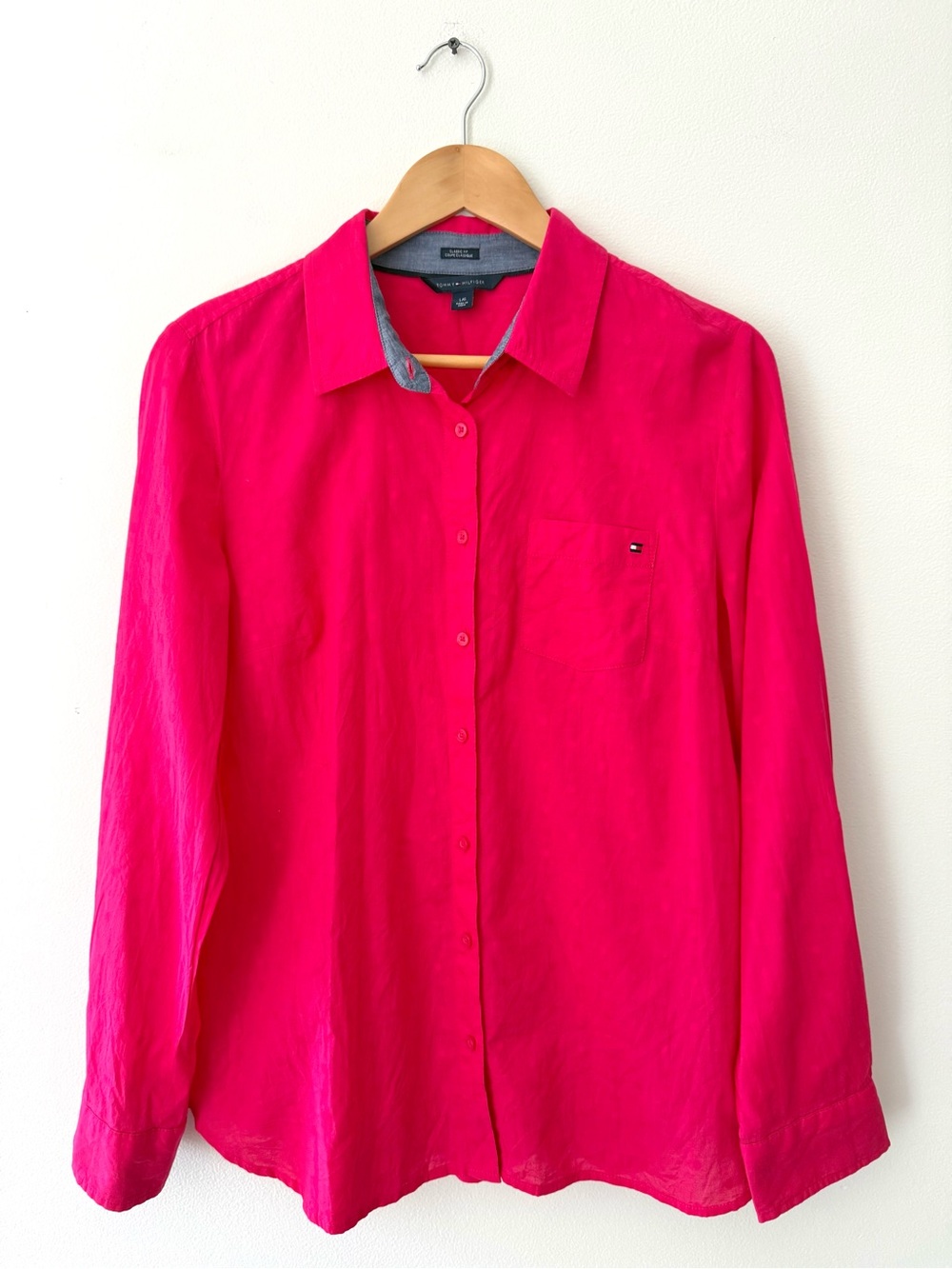 Tommy Hilfiger Pink Dobby Woven Button Down Shirt Cotton Long Sleeve L Preppy
